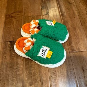 Plush of The Chessboard Grid Slippers Green Orange